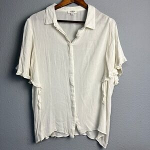 Umgee‎ Ruffle Flutter Sleeve Button Down Cottagecore Lightweight Blouse Shirt L